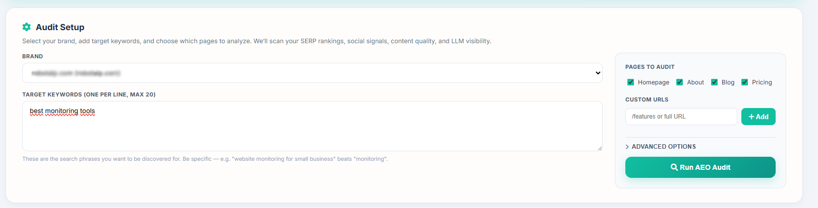 AEO Optimization - Header & Score Panel