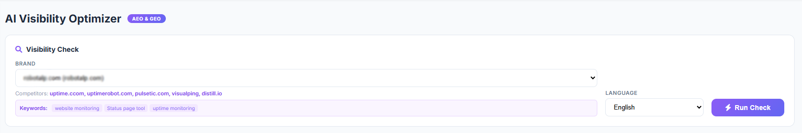 AI Visibility Optimizer - Visibility Check Panel