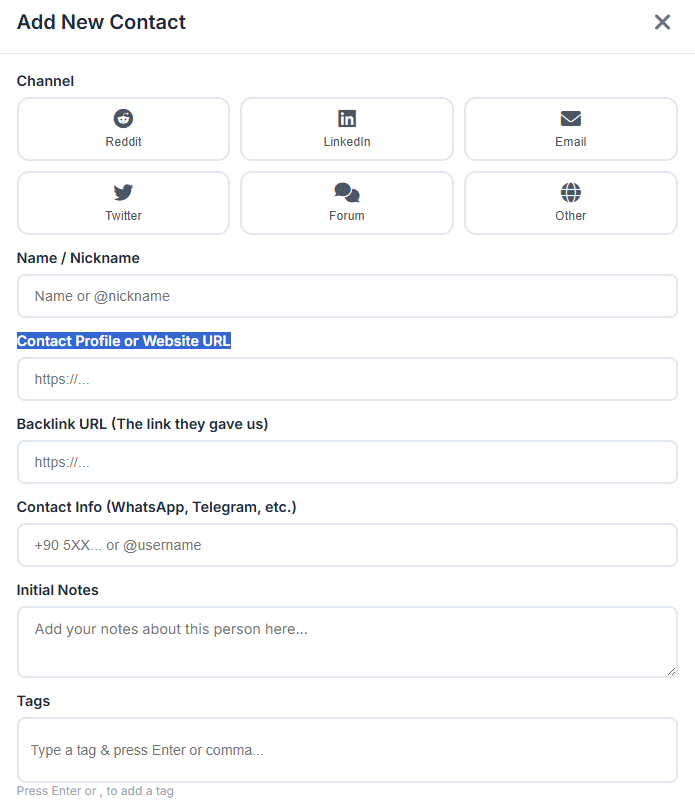Outreach Logbook - Contact Table