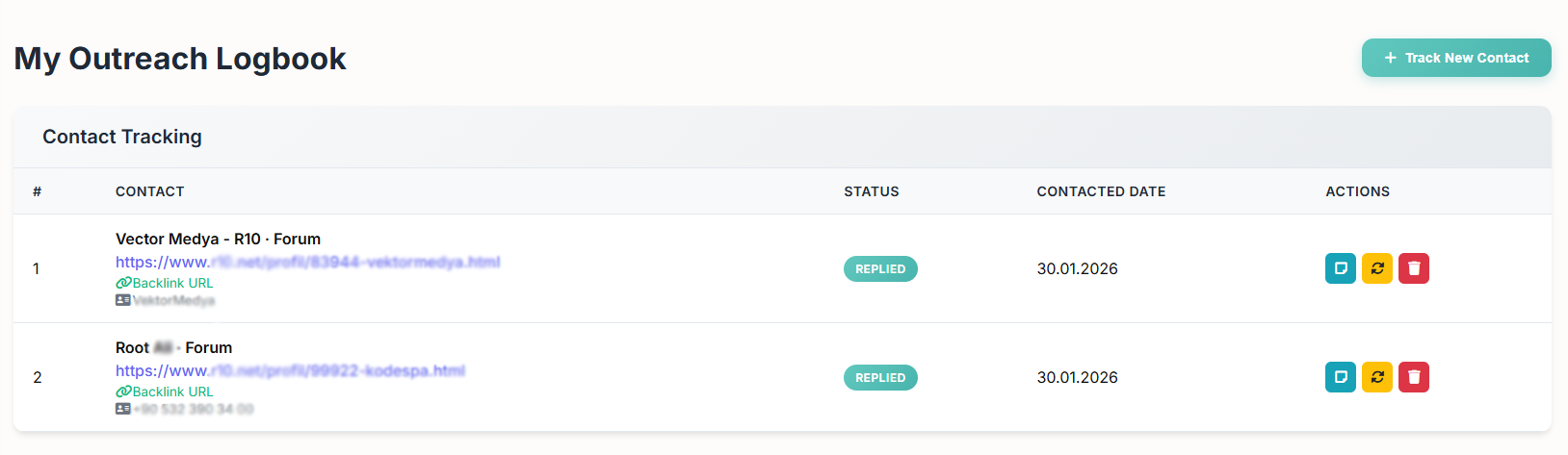 Outreach Logbook - Add New Contact